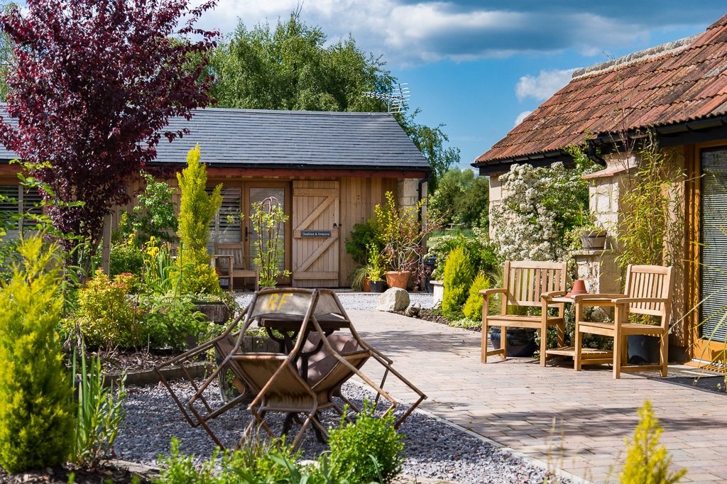 The courtyard garden at Widbrook Barns